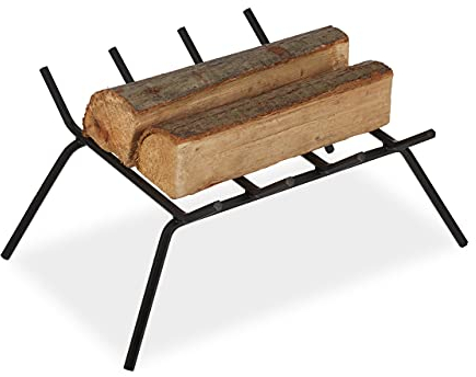 Relaxdays Brucia Legna da Camino, Alare per Caminetto in Ferro Battuto, Griglia Rettangolare, HLP: 20x45,5x36 cm, Nero, Acciaio, 1 pz