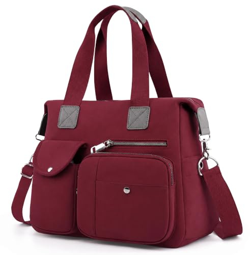 FORRICA Bolsos Mujer Bolsa Bandolera Grande Bolsas de Hombro Damas Bolso Shopper Impermeable Paño de Oxford Bolsos de Mano para Mujer Multibolsillos Rojo