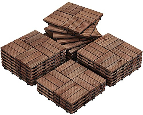 Yaheetech Piastrelle Esterno 30x30 cm Legno Pavimento Giardino ad Incastro 2,43 m² 27 Pezzi per Balcone Terrazza Patio Tagliabile Marrone Scuro-12 stecche