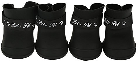 4 Stück Hund Pfotenschutz Wasserdicht, Regen Schuhe Silikon Haustierschuhe Hund Anti-Rutsch-Regenschuhe Haustier Pfotenschutz für Hunde Katzen(L Black)