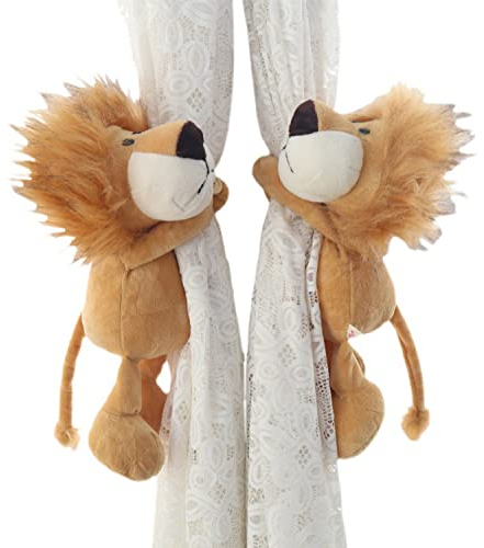 ED-Lumos 2Pcs Löwen Vorhänge Tiebacks Tiere ausgestopft Cartoon Vorhang Ringe mit elastischen Knopf für Kinder Schlafzimmer Dekoration