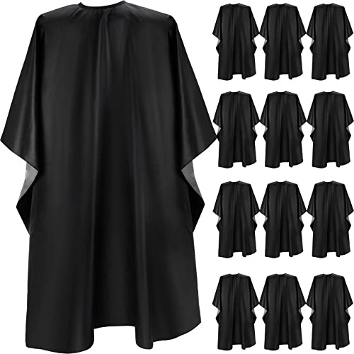 Foaincore 12 Pcs Shampoo Capes for Salons Waterproof Barber Capes for Hair Stylist 59 x 47 with Adjustable Snap Closure(Black,Solid)