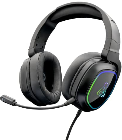 The G-Lab Korp Radium Casque Gamer avec Micro Detachable, Casque de Jeu avec LED Lumière, Casque Gaming Son Stéréo Bass 3.5mm Jack, Casque Gaming Compatible avec PS4/PS5/Xbox/Switch/PC (Noir)