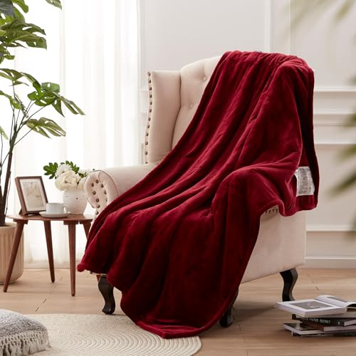 Westinghouse Heated Blanket Throw, Electric Throw with 6 Heating Levels, 2-10 Hours Time Settings, Overheat Protection, Machine Washable, Flannel (Throw, 50x60 Inches, Wine Red)