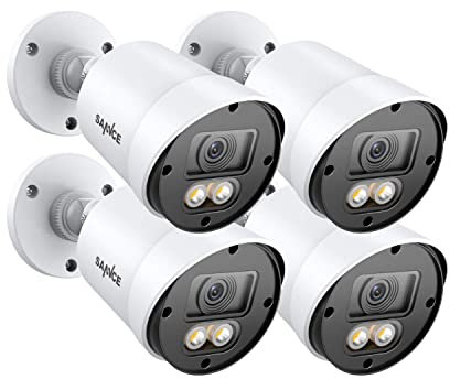SANNCE Security Camera 1080P TVI 100 ft True Full Colour Night Vision for Surveillance System, IP66 Weatherproof, 2 Warm Lights, BNC Cable & Adapter Included, 4 Pack Kits