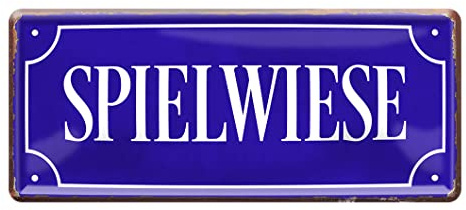 Spielwiese - Retro Blechschild - 28 x 12 cm - Vintage Dekoschild für Kinderzimmer Kita Kindergarten