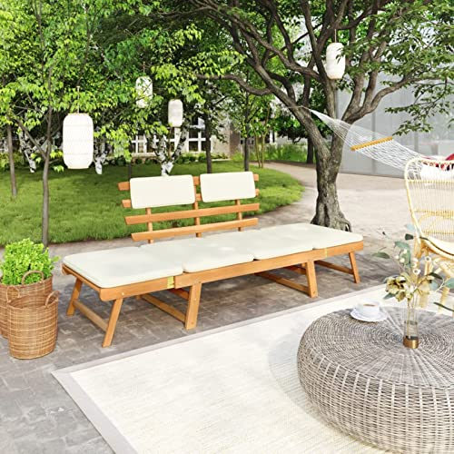 Keketa Gartenbank 2-in-1 mit Auflagen Sonnenliege Gartenbank Sitzbank Verstellbar Tagesbett Multifunktionsbank Gartenliege für Garten Terrasse Balkon 190 cm Massivholz Akazie