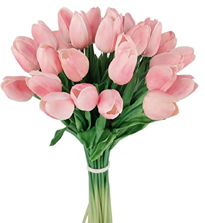 XNSHUN 10pcs Künstliche Blumen Tulpe, Kunstblumen Latex Tulpen, PU Real Touch Latex Blumensträuße, Dekoration Für Hochzeitsdekoration Im Innen- Und Außenbereich, Küche, Büro, Café, Wohnkultur (Rosa)