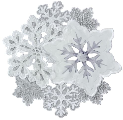 Grelucgo Tischsets, maschinell bestickt und handgeschnitten, Schneeflocken, rund, 40,6 cm, 4 Stück