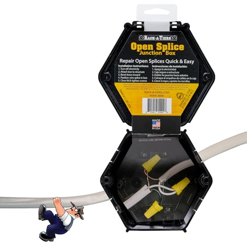 Rack-A-Tiers Open Splice Junction Box (Single), One-Piece Junction Box Splice Box. Repair Open Splices, 5 Second Installation Splice Box, Electrical Junction Box, Wire Junction Box (JB400)
