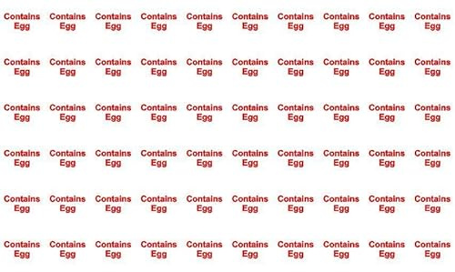 Contains egg food kitchen labels - Pack of 60 30mm Self adhesive stickers - Self adhesive stickers on sheet (300mm x 200mm)