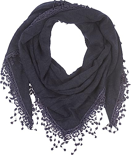 fashionchimp Damenschal mit Zier-Quasten und Muster-Mix Stickerei, Fransen-Schal, Dreieck-Tuch