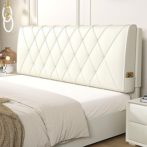 ZZYK Kunstleder Kopfteil Kissen Einfarbig Wandkissen Rechteck Keil Lesen Körper Kissen Rückenlehne Schlafsofa Etagenbett Kissenbrett Taille Stützpolster,Weiß,Paste 79/King