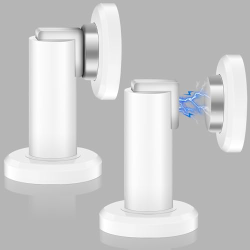Magnetische Türstopper, 2er-Pack magnetischer Türhalter, weiß, strapazierfähige Magnet-Türstopper aus gebürstetem Edelstahl, für Boden- und Wandmontage, wetterfeste Metall-Türstopper, starke