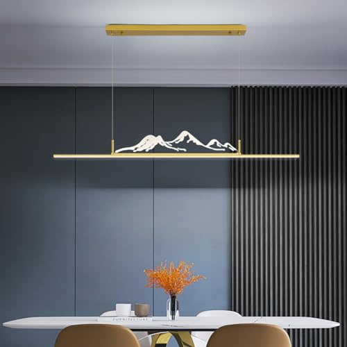 Moderne LED Pendelleuchte esstisch Dimmbar Kreative Mode Hängeleuchte Esszimmerlampe Linear Design Pendellampe Büro Kronleuchter mit Fernbedienung Hängelampe Küchen Esstischlampe (Gold, L150cm)