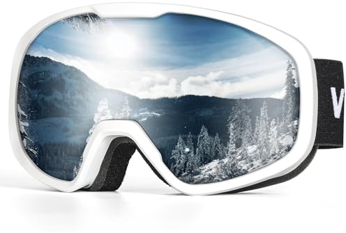 VICTGOAL Gafas de Esquí Hombres Mujeres Gafas de Snowboard Antivaho Diseño OTG con Protección UV Lente Esférica para Deportes de Invierno Esquí Snowboard (Blanco)