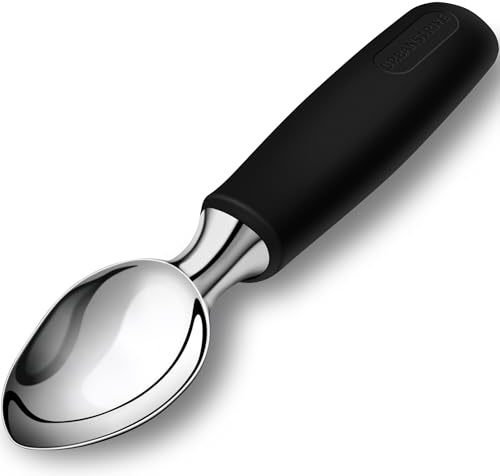 Urbanstrive Ice Cream Scoop Stainless Steel, Ice Cream Scooper Professional Large Ice Cream Scoops With Non-Slip Rubber Handle, Ice Cream Spade for Cookie Dough, Gelato, Sorbet, Melon (Black)