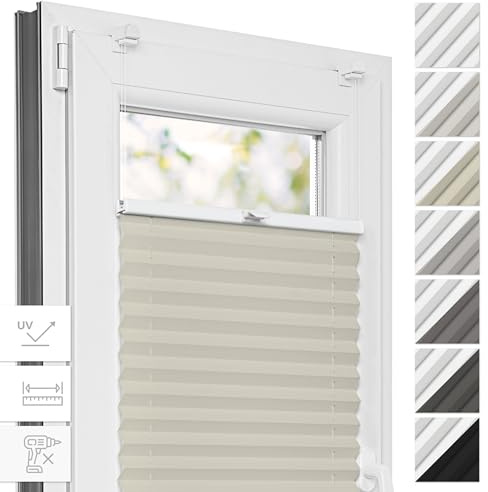 Estika Thermo Plissee ohne Bohren - 30 x 50 cm - Farbe: Cream - Fensterrollos für innen, Plissee Verdunklung, Plissee Blickdicht, Rollos für Fenster ohne Bohren