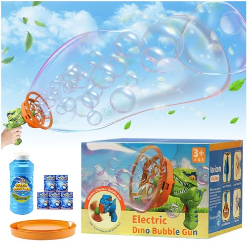 Seifenblasenmaschine mit 250ml Seifenblasen Flüssigkeit,Seifenblasenpistole Kinder,Weihnachten Bubble,Automatischer Seifenblasenhersteller Dinosaurier Seifenblasen für Kinder Weihnachten, Party