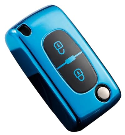 KUNIO Autoschlüssel Schutzhülle Passt für Peugeot 207 307 407 308 607 3008 5008 Passt für Citroen C3 C4 Picasso Berlingo DS3 Schlüsselhülle TPU Schlüsselcover Schlüsseletui 2 Tasten Blau D