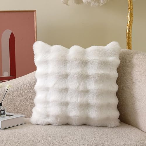 Sadodo Plush Soft Cushion Covers,Light Luxury Pillow Cover,Fashion Modern Faux Fur Throw Fluffy Pillowcase,18 x18 Inch for Sofa Couch Home European Decorations (Pure White 45 * 45cm 1PC)