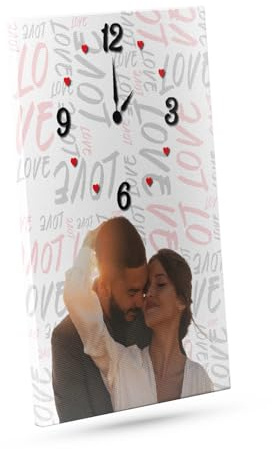 Quadro Orologio Con illustrazione foto, Tela 40x60 cm Personalizzata con disegno per Regalo Decorativo Anniversario Matrimonio Compleanno Famiglia