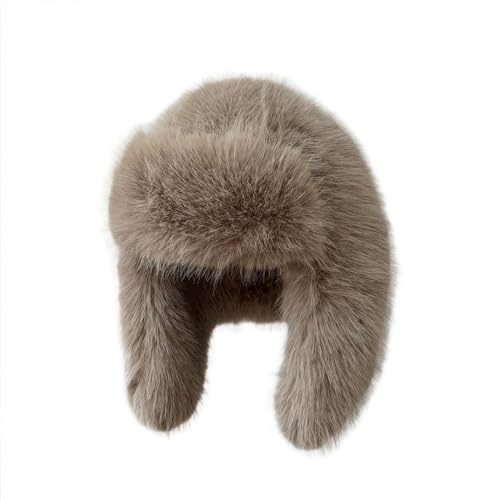BSYLOO Lussuoso cappello da donna in pelliccia di visone sintetico,Cappello invernale da donna semplice di colore puro,Cappello caldo peloso Ushanka, Cammello, S-XL