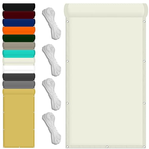 Sonnensegel 180 x 200 cm Wetterschutz Wasserabweisend Sonnenschirm Balkon Uv-Schutz-Polyestergewebe mit Seil Schattenspender für Patio Außenbereich Und Camping, Elfenbein