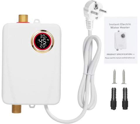 Mulcort Durchlauferhitzer, 3000 W, 220 V, weiß, Mini-Tankless-Durchlauferhitzer, für Badezimmer, Küche, Waschen, mit digitaler Temperaturanzeige für Wohnmobil, Küche, Badezimmer