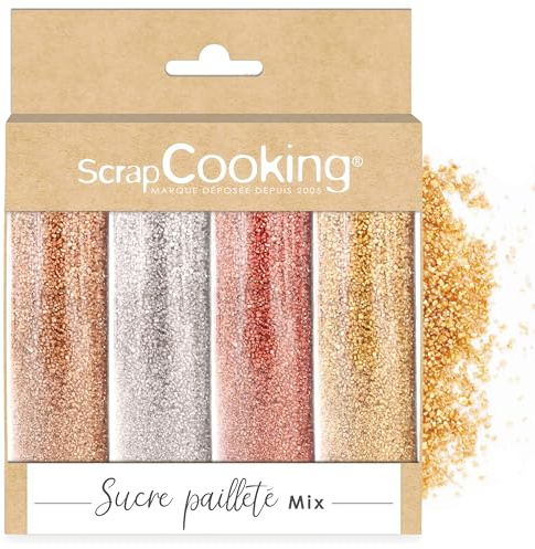 ScrapCooking - Essbarer Glitzer Zucker Mix - Gold, Roségold, Silber, Rubin 76 g – Lebensmittel Glitzerpulver Pastry Decors – 4807