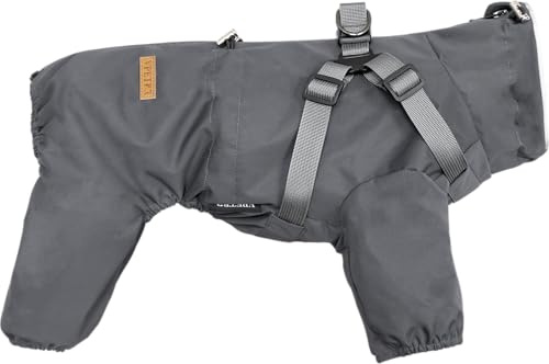 BT Bear Hundemantel mit Geschirr, wasserdichter Hunde-Regenmantel, verstellbare 4 Beine, reflektierender Overall, Grau, Größe S