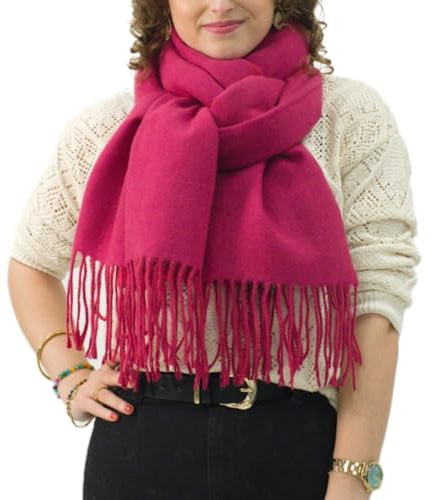 Xifrika langer Damenschal mit Fransen in Olivgrün – weiches, warmes und elegantes Tuch, Schalgröße 200x64 cm. Warm und ideal für den Winter