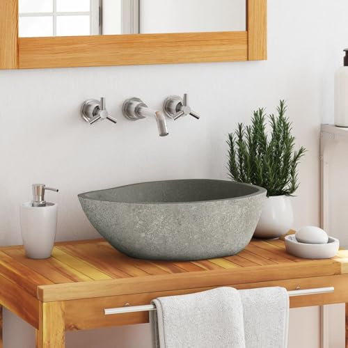 IKAYAA Lavabo de Piedra Lavabo Ovalado Lavamanos Piedra Natural Lavamanos Baño (37-46) x(29-36) cm