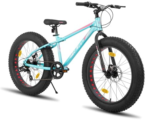 HILAND Fat Bike 26 Pollici, Mountain Bike 7 Velocità con Doppio Freno a Disco, per Ragazzi e Adulti, Bici per Spiaggia e Neve, Verde