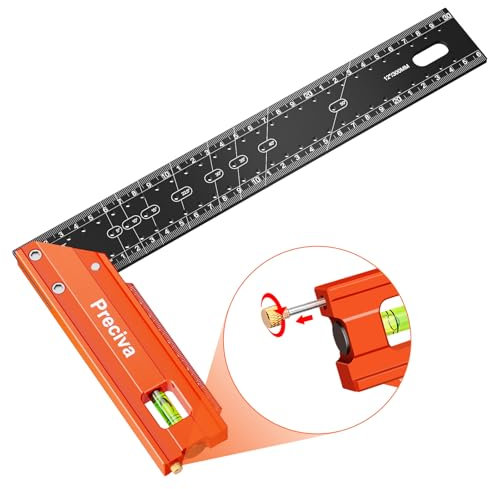 Preciva 300 mm Anschlagwinkel Streichmaß Hochpräzise und Aluminiumlegierung Zimmermannswinkel - Präzisionswinkel für die Holzbearbeitung, einschließlich Wasserwaage und Anreißer
