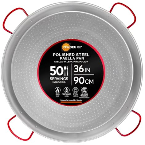 ZENDEU Paella Pan from Spain – Authentic Polished Carbon Steel Paella Pan, Large 36 inch (90 cm) | Traditional Spanish Paellera – Durable Polished Steel Paella Pans for 50 Servings
