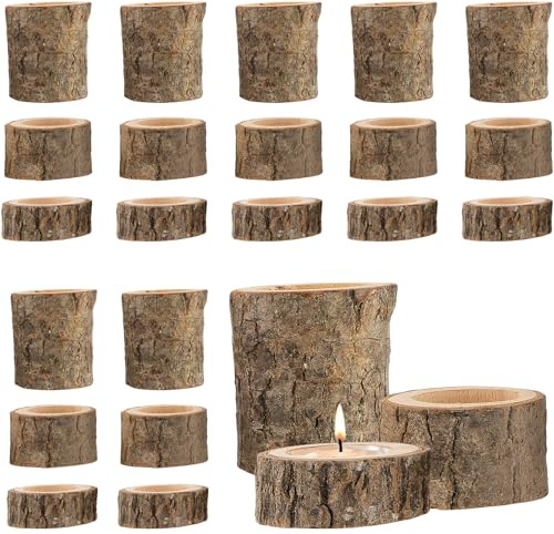 KEILEOHO 24 Stück Teelichthalter Holz, 3 Größen Kerzenhalter aus Holz, Kerzenleuchter Kerzenständer für Hochzeit, Deko, 5,5 x 2,5 cm, 5,5 x 4 cm, 6 x 7 cm