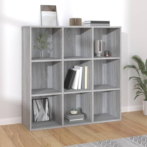 Baziroo Wohnzimmer Bücherregal Bücherschrank Grau Sonoma 98x30x98 cm DVD-Regale Dekoregal Schmal Arbeitszimmer Möbel Büro-Regale Sideboard Schlafzimmer Lagerregal Eleganten