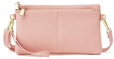 ZOUIQSS Kleine Dreifach Reißverschluss Umhängetasche Leichte Handtaschen Geldbörse Vegan Kunstleder Handgelenkstasche,Inklusive verstellbarer Schulter(Pink(LZ))