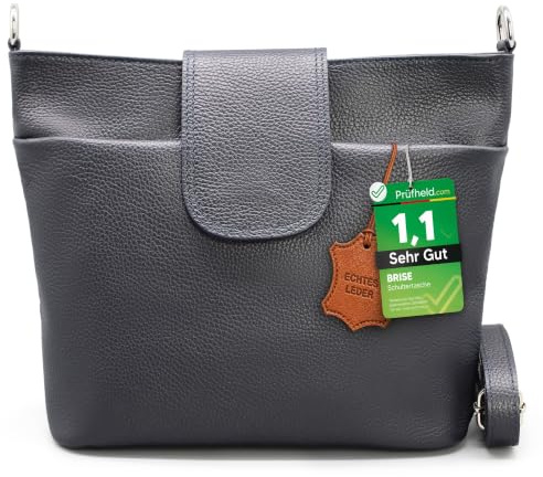 Brise Art ELLIE Damen Umhängetasche Echtleder Handgefertigt Crossbody Bag | [Test SEHR GUT, Note 1.1], Echtes Leder, Schultertasche mit Ledergurt & wahlweise gemustertem Riemen, 6 Fächer, Made in Italy