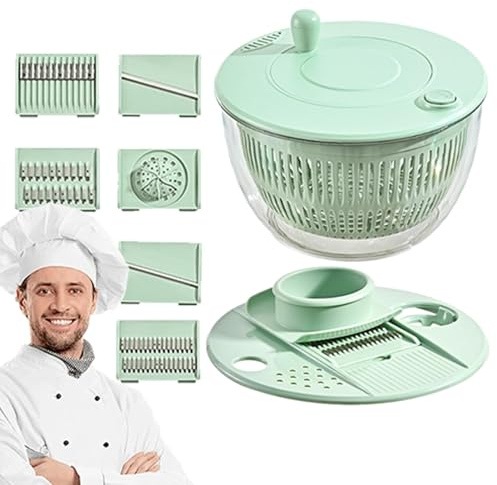 Pompa Salad Spinner Large - Asciugatrice, Taglierina di verdure | Disidratatore multifunzionale di insalata di verdure, crescione secco, lattuga romana, lattuga di sedano, Broccoli e spinaci, Chiaro