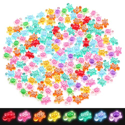 60 Stück Leuchtende Mini Figuren Schildkröten,2 cm Kunstharz Turtle,Leuchtende Kleine Schildkröten,Miniatur Schildkrötenfigur aus Kunststoff für Badewannenspielzeug,DIY Micro Landschaft Szenen