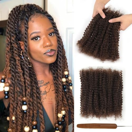 PORSMEER Marron foncé afro Kinky en De vrais cheveux 100% cheveux humains pour les extensions de cheveux dreadlocks réparer les locs, 100% cheveux humains décolorant avant la teinture,40cm 30g