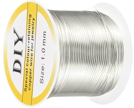 Kvartsman 1 mm/18 gauge koppartråd för smyckestillverkning, 1 rulle hantverk fläckbeständig pärltråd för smyckestillverkning gör-det-själv (silver) – 15 m