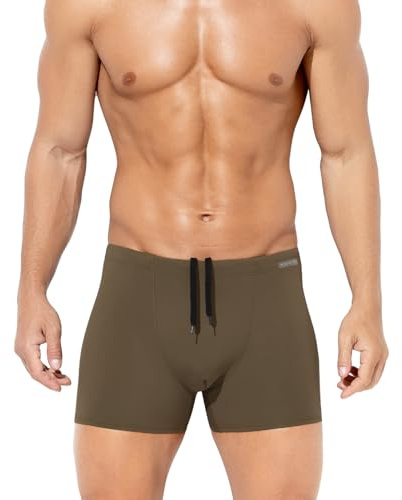 Arjen Kroos badbyxor herr badshorts korta badbyxor män tajta boxer simbyxor badmode simning shorts med dragsko, A4-grön, L
