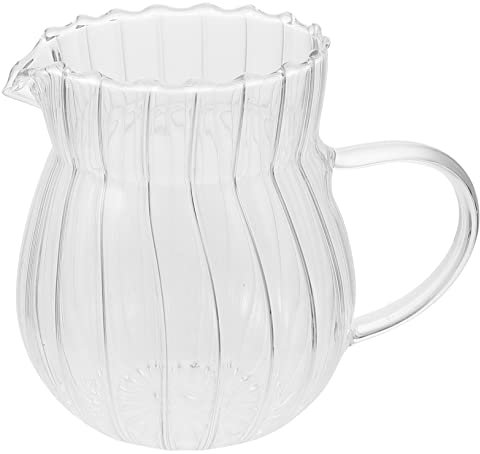 TOPPERFUN Small Glass Milk Pitcher Odorless Milk Jug with Spout for Cafe and Home Use