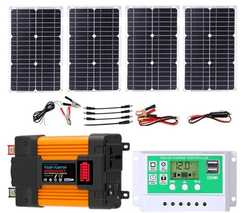 4000W 6000W Kit Onduleur Solaire Complet Avec Régulateur 50A Et Panneaux Solaires 100W Système De Réseau Domestique Pour Les Systèmes De Production D'électricité Domestiques Et Extérieurs(6000W,12V-22