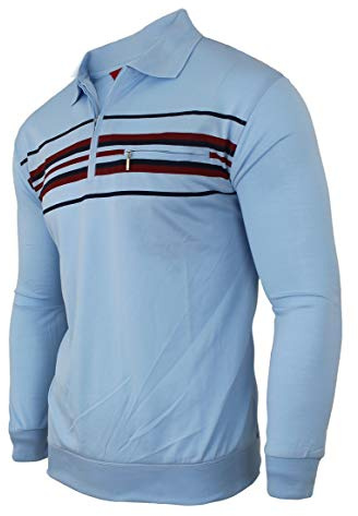 Soltice Herren Poloshirts Langarm Polohemden mit Brusttasche, Gestreifte Blousonshirts aus Baumwoll-Mix (M), [MH1] SkyBlue