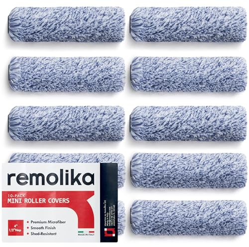 Remolika 10 - Pack 4 Inches Mini Paint Roller Covers for Smooth and Lint-Free Finish – 1/2 Nap - Made in Italy - Premium Microfiber Roller Naps for All Paints and Stains