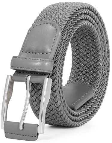 JasGood Geflochtener Stretchgürtel Stoffgürtel Elastischer Gürtel für Herren und Damen Dehnbarer Flechtgürtel Golfgürtel für Herren Jeans Hosen,Grau,100cm